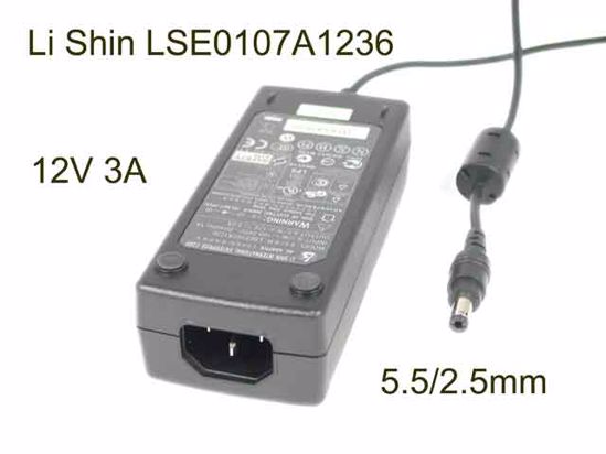 Li Shin LSE0107A1236 AC Adapter 5V-12V 12V 3A, 5.5/2.5mm, C14