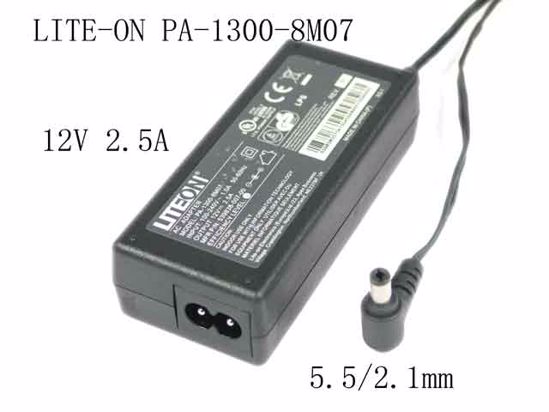 LITE-ON PA-1300-8M07 AC Adapter 5V-12V 12V 2.5A, 5.5/2.1mm, 2-Prong