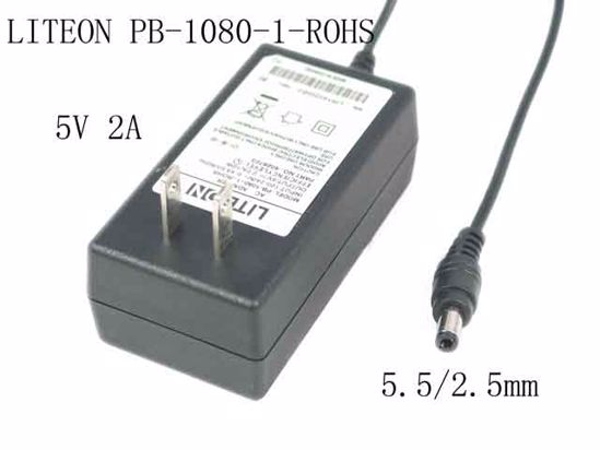 LITE-ON PB-1080-1-ROHS AC Adapter 5V-12V 5V 2A, 5.5/2.5mm, US 2P