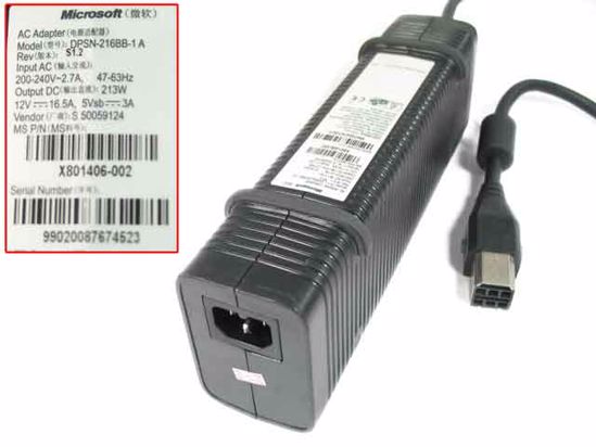 Microsoft DPSN-216BB-1A AC Adapter 5V-12V 12V 16.5A, 6H Tip, C14