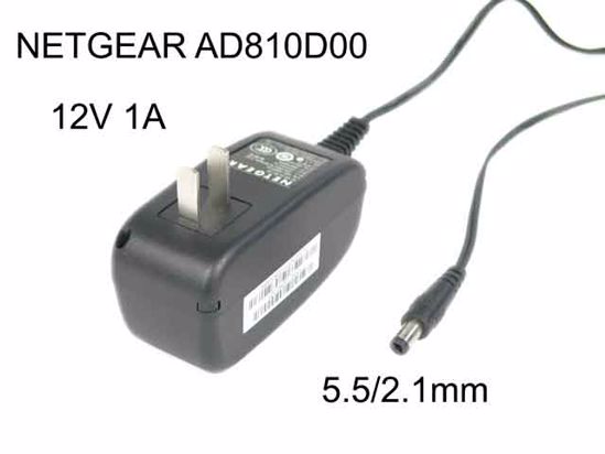 NETGEAR AD810D00 AC Adapter 5V-12V 12V 1A, 5.5/2.1mm, US 2P