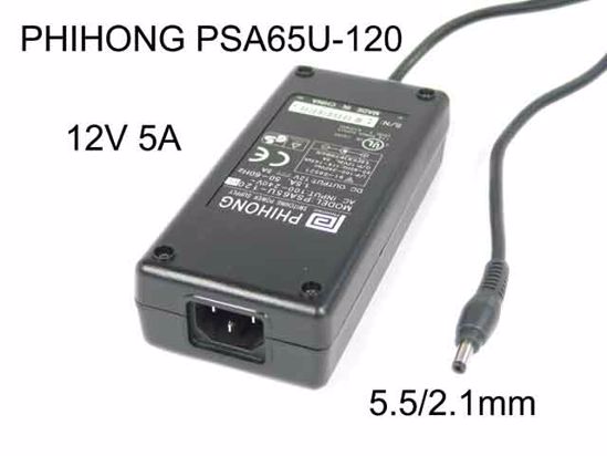 PHIHONG PSA65U-120 AC Adapter 5V-12V 12V 5A, 5.5/2.1mm, C14