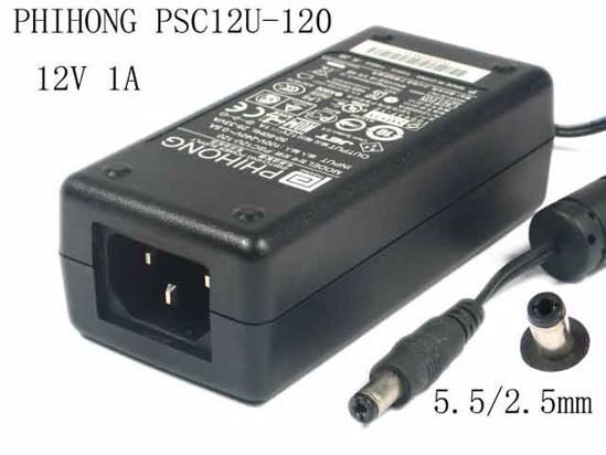 PHIHONG PSC12U-120 AC Adapter 5V-12V 12V 1A, 5.5/2.5mm, C14