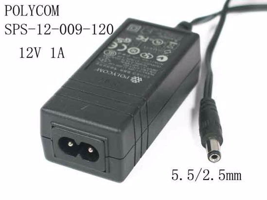 POLYCOM SPS-12-009-120 AC Adapter 5V-12V 12V 1A, Barrel 5.5/2.5mm, 2-Prong