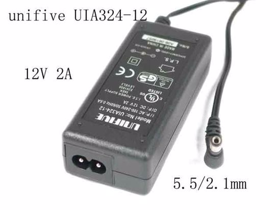 unifive UIA324-12 AC Adapter 5V-12V 12V 2A, Barrel 5.5/2.1mm, 2-Prong, New