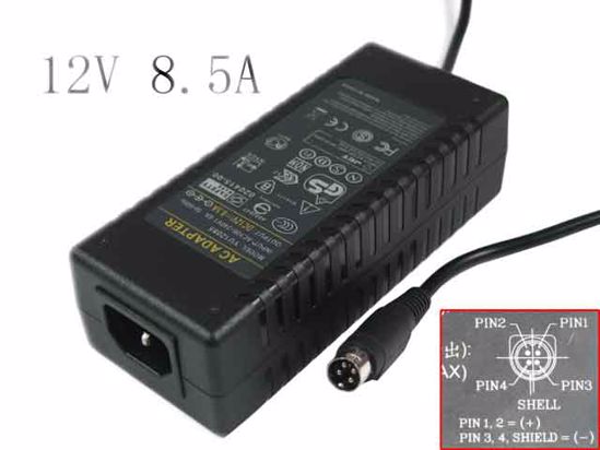 ACP OEM Power AC Adapter 5V-12V YU1285, 12V 8.5A, 4P P1 4=V