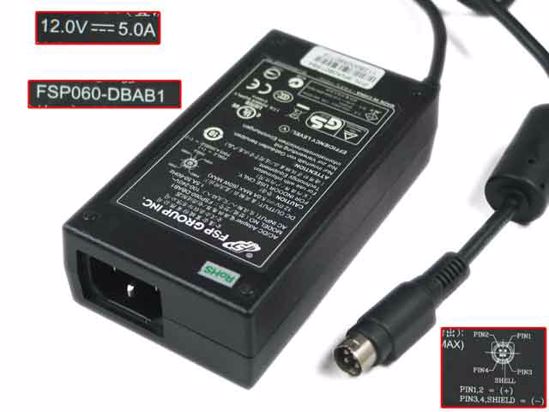 FSP Group Inc FSB060-DBAB1 AC Adapter 5V-12V 12V 5A, 4P P1 4=V