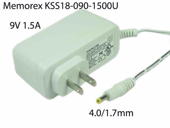 Memorex KSS18-090-1500U AC Adapter 5V-12V 9V 1.5A, Barrel 4.0/1.7mm, US 2-Pin Plug, KSS1