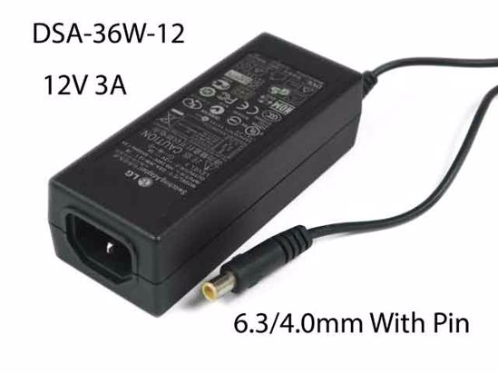 LG DSA-36W-12 AC Adapter 5V-12V 1 36, 12V 3A, 6.3/4.0mm With Pin, IEC C14, New