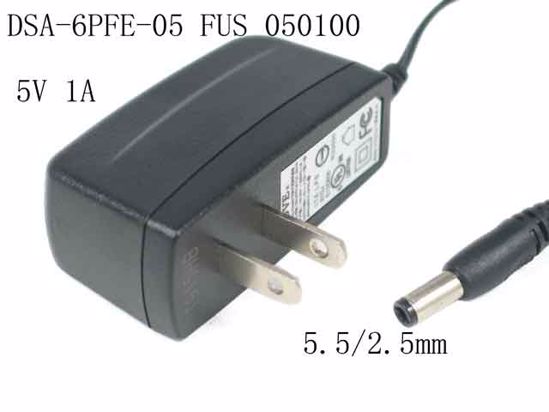 DVE DSA-6PFE-05 AC Adapter 5V-12V DSA-6PFE-05,5V 1A, Barrel 5.5/2.5mm, US 2-Pin Plug