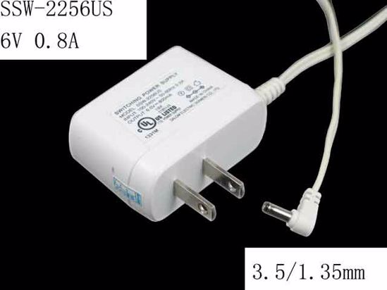 Salom SSW-2256US AC Adapter 5V-12V SSW-2256US, 6V 0.8A, US 2-Pin Plug