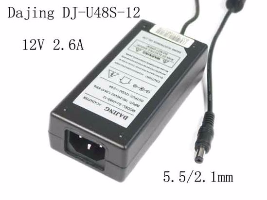 Dajing DJ-U48S-12 AC Adapter 5V-12V 12V 2.6A, 5.5/2.1mm, C14, New