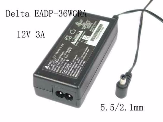 Delta Electronics EADP-36WGRA AC Adapter 5V-12V 12V 3A, Barrel 5.5/2.1mm, 2-Prong, EADP-