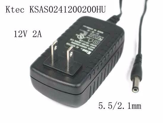 Other Brands Ktec AC Adapter 5V-12V 12V 2A, Barrel 5.5/2.1mm, US 2-Pin Plug