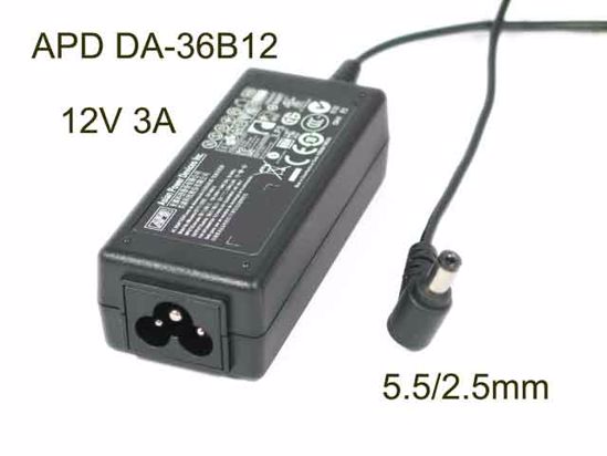 APD / Asian Power Devices DA-36B12 AC Adapter 5V-12V 12V 3A, 5.5/2.5mm, 3P, New