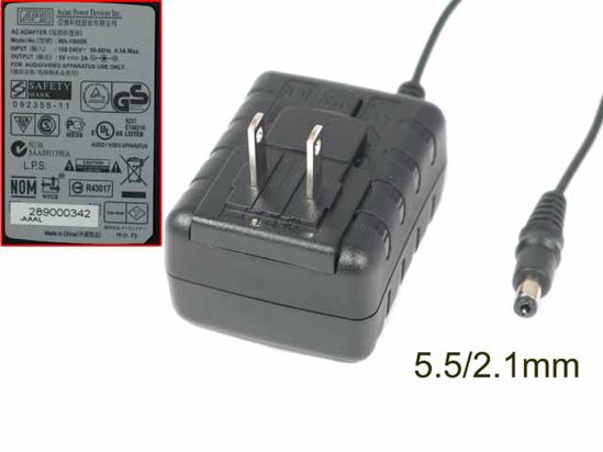 APD / Asian Power Devices WA-10105R AC Adapter 5V-12V 5V 2A, 5.5/2.1mm, US 2P Plug, New