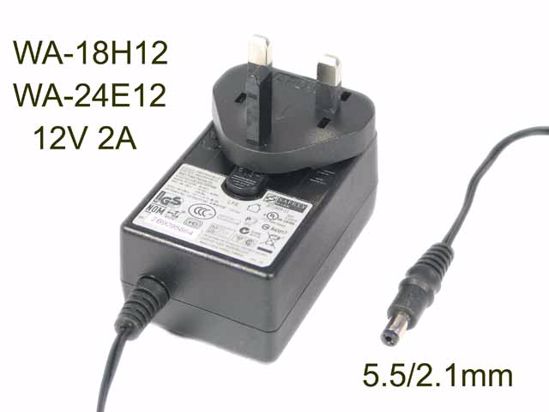 APD / Asian Power Devices WA-18H12, WA-24E12, AC Adapter 5V-12V 12V 2A, 5.5/2.1mm, UK 3