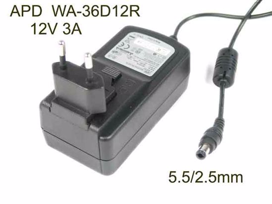 APD / Asian Power Devices WA-36D12R AC Adapter 5V-12V 12V 3A, 5.5/2.5mm, EU 2P Plug, New