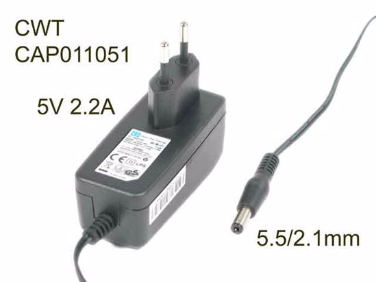 CWT / Channel Well Technology CAP011051 AC Adapter 5V-12V 5V 2.2A, 5.5/2.1mm, EU 2P Plug