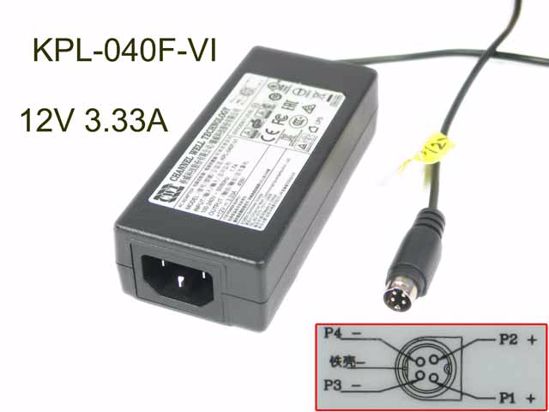 CWT / Channel Well Technology KPL-040F-VI AC Adapter 5V-12V 12V 3.33A, 4P P1 4=V