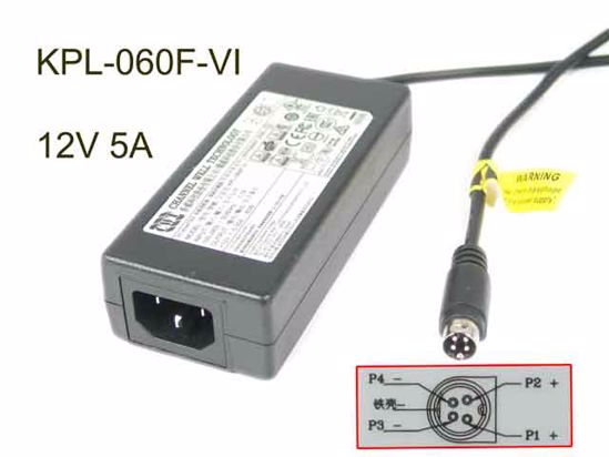 CWT / Channel Well Technology KPL-060F-VI AC Adapter 5V-12V 12V 5A, 4-Pin Din, IEC C14