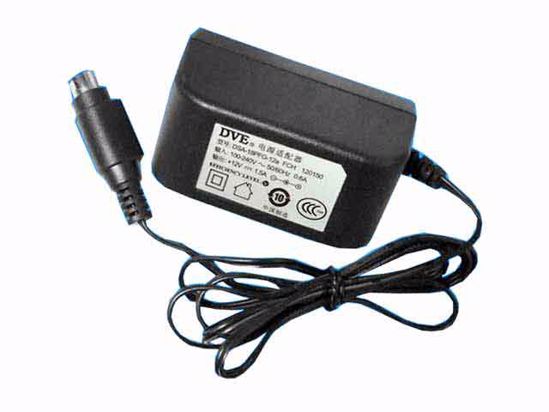 DVE DSA-18PFG-12a AC Adapter 5V-12V 12V 1.5A, 4-Pin Din, US 2P Plug, New