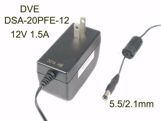 DVE DSA-20PFE-12 AC Adapter 5V-12V 12V 1.5A, 5.5/2.1mm, US 2P Plug, New