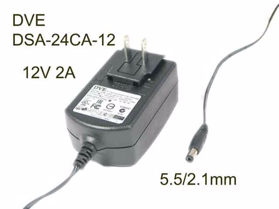 DVE DSA-24CA-12 AC Adapter 5V-12V 12V 2A, 5.5/2.1mm, US 2P Plug, New