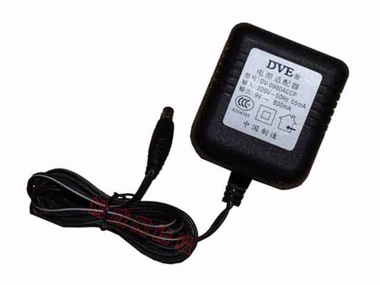 DVE DV-0980ACCP AC Adapter 5V-12V 9V 0.8A, 5.5/2.1mm, US 2P Plug, New