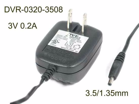 DVE DVR-0320-3508 AC Adapter 5V-12V 3V 0.2A, 3.5/1.35mm, US 2P Plug, New