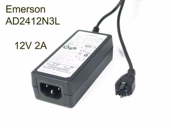 EMERSON AD2412N3L AC Adapter 5V-12V 12V 2A, 8-Hole tip, C14, New