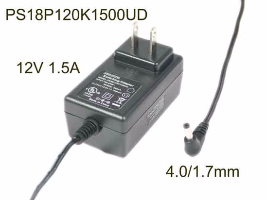 FlyPower PS18P120K1500UD AC Adapter 5V-12V 12V 1.5A, 4.0/1.7mm, US 2P Plug, New