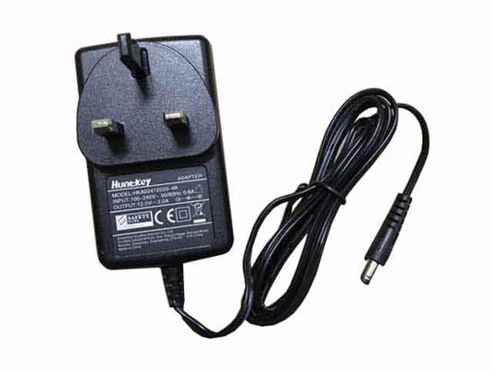 Huntkey HKA02412020-4K AC Adapter 5V-12V 12V 2A, 5.5/2.1mm, UK 3P Plug, New