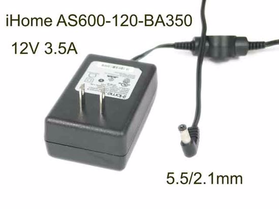 iHome AS600-120-BA350 AC Adapter 5V-12V 12V 3.5A, 5.5/2.1mm, US 2P Plug