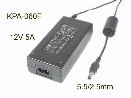 ISO KPA-060F AC Adapter 5V-12V 12V 5A, 5.5/2.5mm, 2-Prong, New