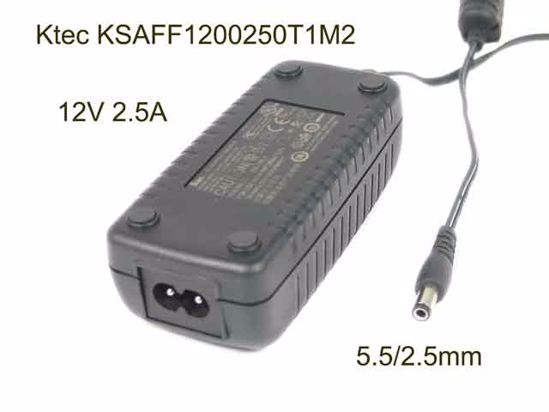 Ktec KSAFF1200250T1M2 AC Adapter 5V-12V 12V 2.5A, 5.5/2.5mm, 2P, New