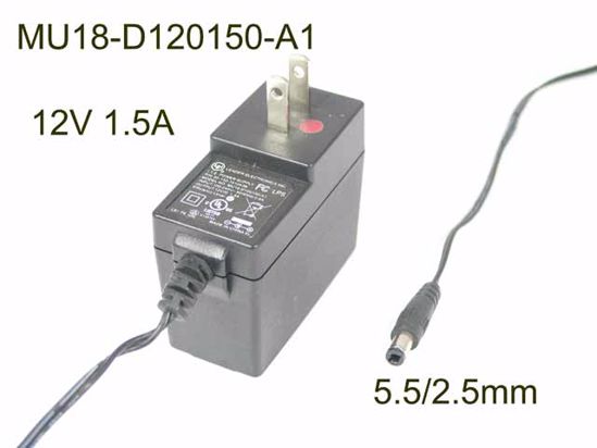 LEI / Leader MU18-D120150-A1 AC Adapter 5V-12V 12V 1.5A, 5.5/2.5mm, US 2P Plug, New