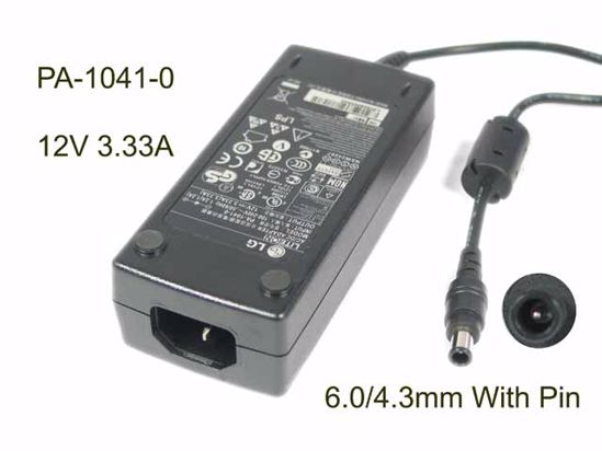 LG AC Adapter (LG) AC Adapter 5V-12V PA-1041-0, 12V 3.33A, 6.0/4.3mm With Pin, C14, New