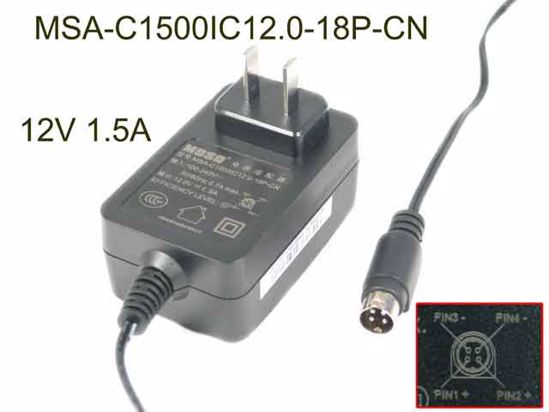 MOSO MSA-C1500IC12.0-18P-CN AC Adapter 5V-12V 12V 1.5A, 4-Pin Din, US 2P Plug, New