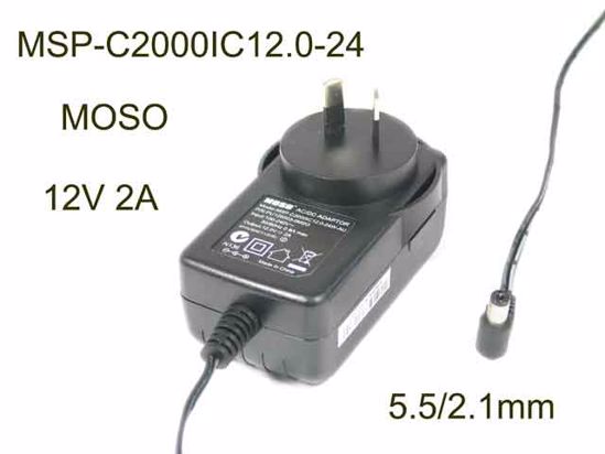 MOSO MSP-C2000IC12.0-24W-AU AC Adapter 5V-12V 12V 2A, 5.5/2.1mm, AU 2P Plug, New