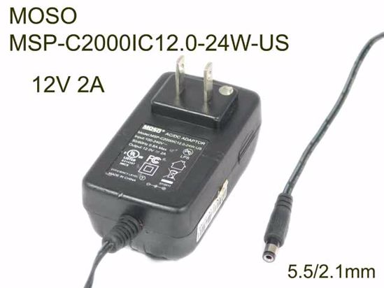 MOSO MSP-C2000IC12.0-24W-US AC Adapter 5V-12V 12V 2A, 5.5/2.1mm, US 2P Plug