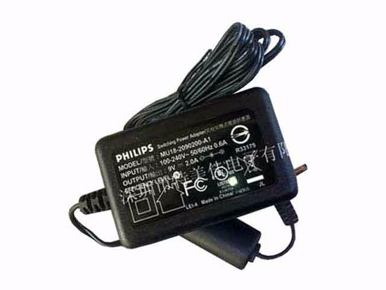 Philips MU18-2090200-A1 AC Adapter 5V-12V 9V 2A, 3.5/1.35mm, US 2P Plug