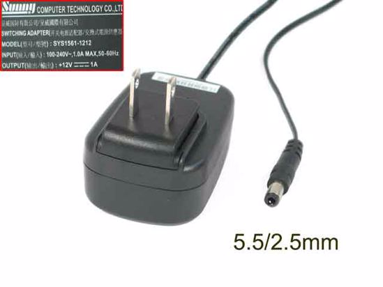 Sunny SYS1561-1212 AC Adapter 5V-12V 12V 1A, 5.5/2.5mm, US 2P Plug, New