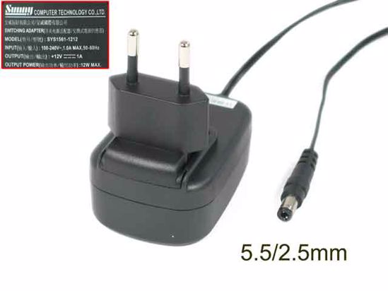 Sunny SYS1561-1212 AC Adapter 5V-12V 12V 1A, Barrel 5.5/2.5mm, EU 2-Pin Plug