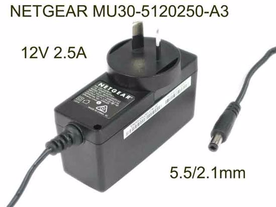 NETGEAR MU30-5120250-A3 AC Adapter 5V-12V 12V 2.5A, barrel 5.5/2.1mm, AU 2-Pin Plug