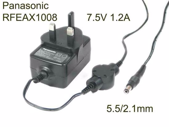 Panasonic RFEAX1008 AC Adapter 5V-12V 7.5V 1.2A, Barrel 5.5/2.1mm, UK 3-Pin Plug