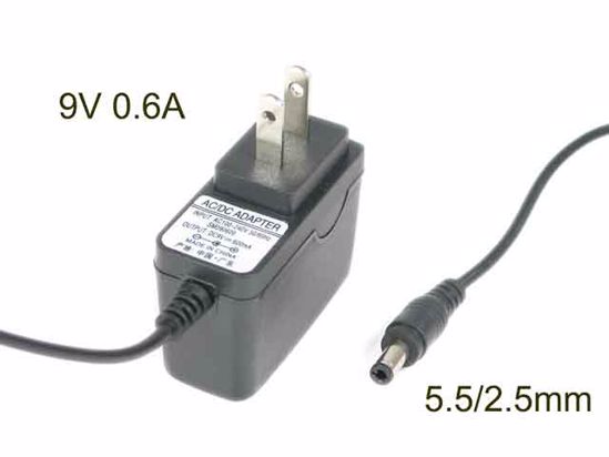 ACP Other Brand AC Adapter 5V-12V 9V 0.6A, Baarel 5.5/2.5mm, US 2-Pin Plug