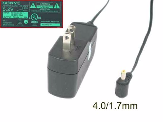 Sony Common Item (Sony) AC Adapter 5V-12V 5.2V 1.25A, Barrel 4.0/1.7mm, US 2-Pin Plug