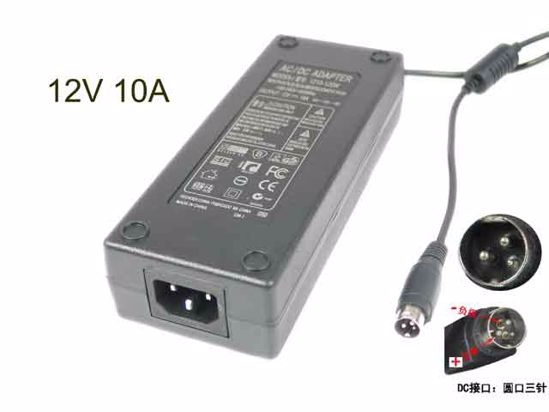 ACP OEM Power AC Adapter 5V-12V 12V 10A, 3-Pin Din, IEC C14, New