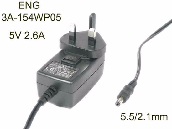 ENG 3A-154WP05 AC Adapter 5V-12V 5V 2.6A, Barrel 5.5/2.1mm, UK 3-Pin Plug